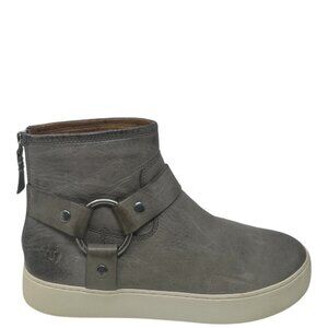 Frye Lena Harness Grey Distressed Leather Platform Bootie 8.5 Equestrian Comfort